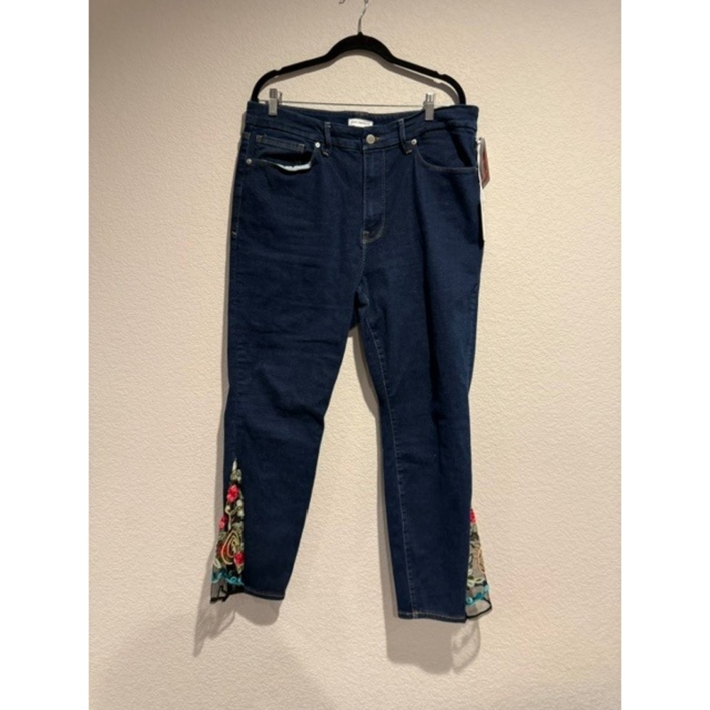 Good American Good Waist Upcycled Floral Embroidered Mesh Hem Jeans Blue 14-18 - Picture 2 of 6